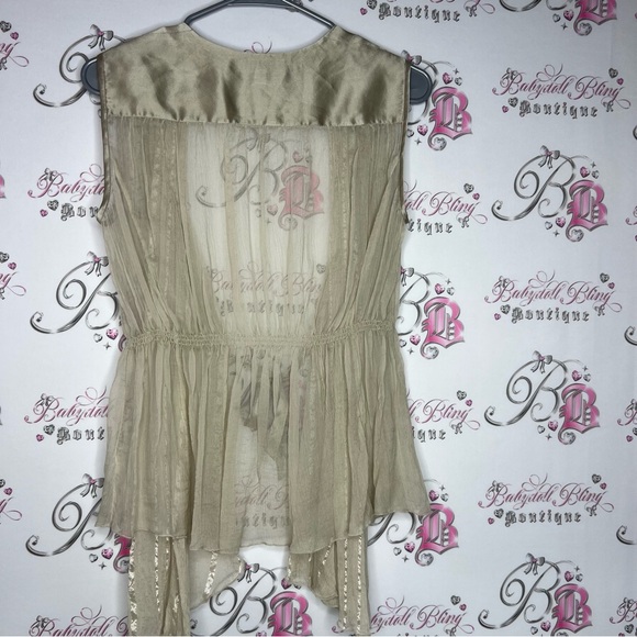 Stills cardigan gold shimmer sheer metallic wrap up vest style tank top shirt - Picture 4 of 7